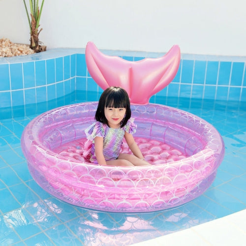 Inflatable Mermaid Shape Pool Home Children Baby Pink Round Swimming Pool Floating Air Cushion, Size: 150cm