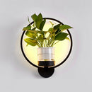 18W Warm Light Plant LED Wall Lamp Modern Minimalist Interior Balcony Wall Lamp Without Plants(3028 Black Box)