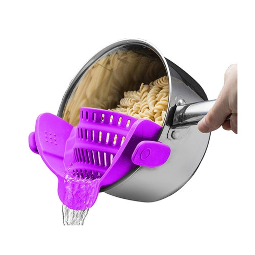 Wide Mouth Silicone Drainer Pot Side Drain To Block Fruit Noodle Strainer(Purple)