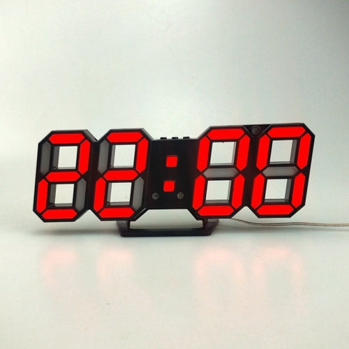 6609 3D Stereo LED Alarm Clock Living Room 3D Wall Clock, Colour: Black Frame Red Light