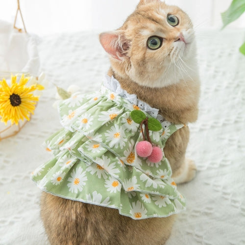 Cat Clothes Lotus Leaf Lace Daisy Slut Skirt, Size: XL(Green)
