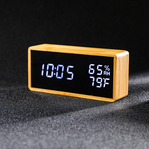 1502 Temperature And Humidity Electronic Clock Solid Wood LED Digital Control Alarm Clock, Colour: White
