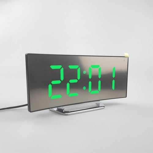 6507 Curved Big Screen Electronic Clock LED Mirror Mute Alarm Clock(Green)