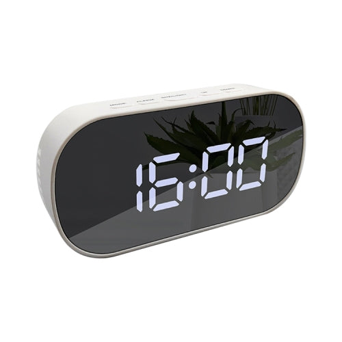 Mirror Multi-Function Alarm Clock LED Watch Makeup Mirror Alarm Clock(Oval White Light)
