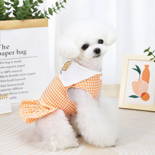 Pet Clothing Dog Dress Bubble Plaid Skirt, Size: XS(Orange)
