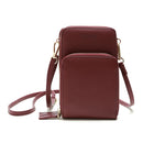 Ladies Mobile Phone Bag PU Vertical Large Capacity Mobile Phone Single-Shoulder Messenger Bag(Red Wine)
