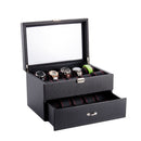 20 Grid Double-Layer Watch Storage Box Carbon Fiber Leather Watch Display Box With Lock & Glass Sunroof