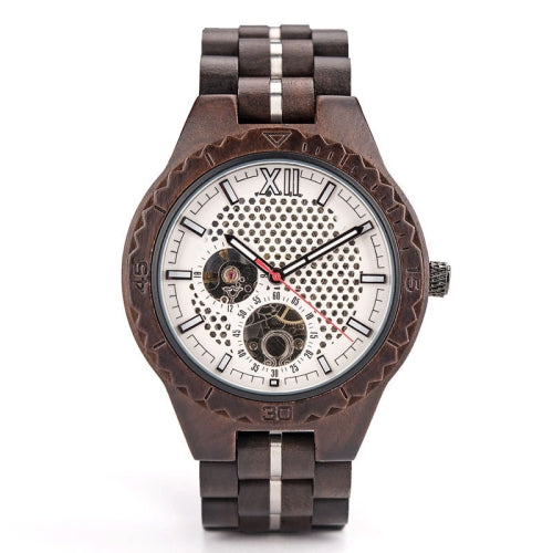 Hollow Dial Wooden Strap Men Mechanical Watch(D27-2)