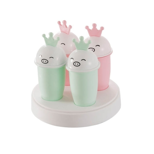 2 Sets 4 in 1 Home Cartoon Crown Pig DIY Popsicle Mold Plastic Handmade Ice Mold Set(Green Pink)