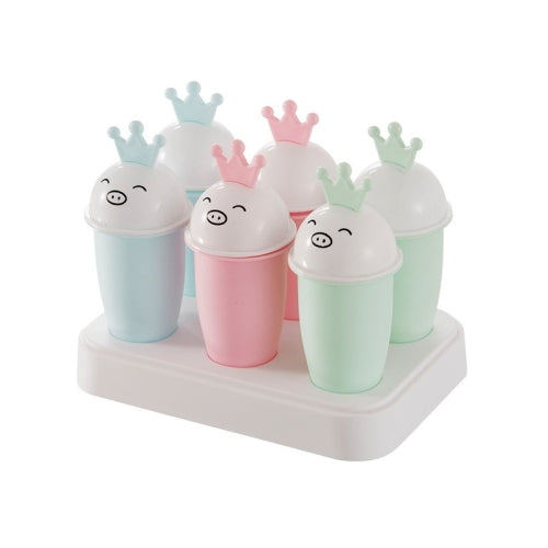 2 Sets 6 in 1 Home Cartoon Crown Pig DIY Popsicle Mold Plastic Handmade Ice Mold Set