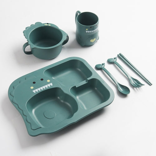 6 in 1 Children Tableware Set Household Anti-fall Meal Partition Plate(Green)