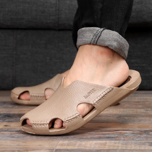 2 PCS Summer Outdoor Beach Sandals Men Wear-Resistant PVC Slippers, Size: 42(Bound Feet Khaki)