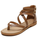 Ladies Summer Strappy Cross Sandals Roman Style Low-Heeled Retro Shoes, Size: 39(Brown)