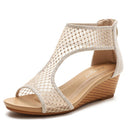 Ladies Summer Sandals All-Match Casual Mesh Thick Sole Wedge Heel Shoes, Size: 38(Golden)