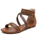 Women Summer Sandals Roman Style Flat Shoes Seaside Beach Shoes, Size: 40(Brown)