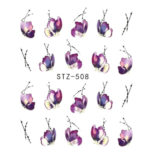 3 PCS Nail Sticker Butterfly Flower Water Transfer Decal Nail Art Decoration(STZ508)
