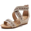 Ladies Summer Slope Heel Sandals Non-Slip Open-Toed Roman Style Shoes, Size: 40(Apricot)