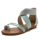 Ladies Summer Sandals Roman Style Shoes Rhinestone Mid Wedge Sandals, Size: 37(Light Green)