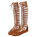 Women Roman Style Sandals Flat Hollow Strap High-Top Sandals, Size: 39(Brown)