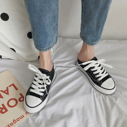Women Canvas Shoes Inner Heightened Semi-Slipper Lazy Shoes, Size: 40(Black)