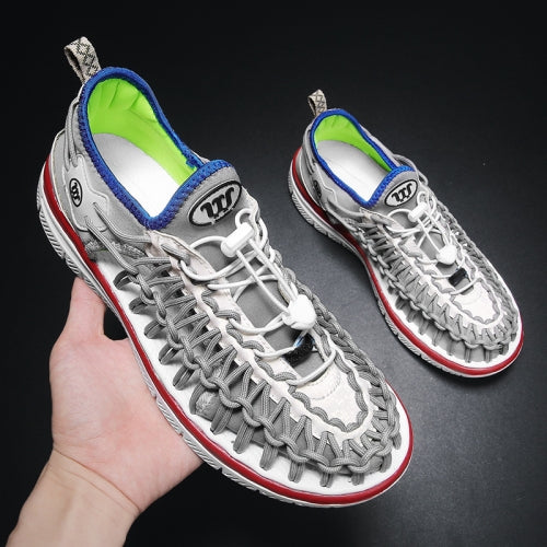 Summer Beach Upstream Men Sandals Couple Soft Bottom Sports Knit Breathable Slippers, Size: 44(Gray)