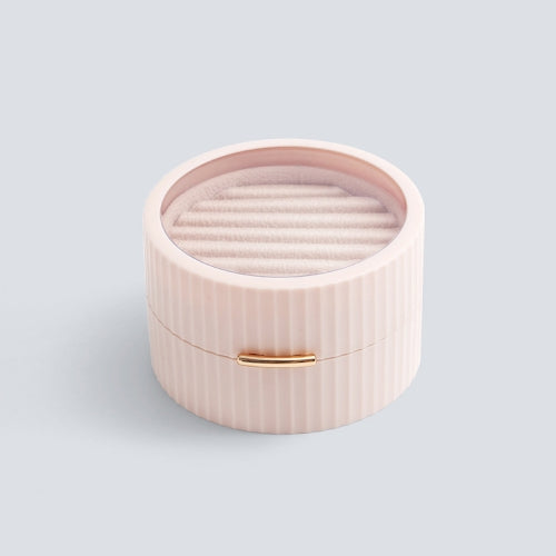 Portable Round Double Layers Ring Earrings Jewelry Storage Box(Pink)