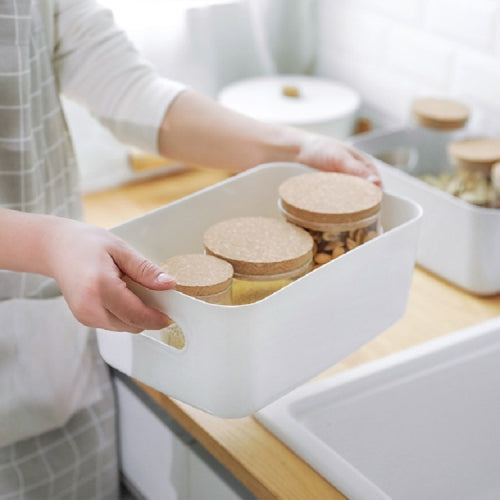 Desktop Storage Box Bathroom Kitchen Plastic Storage Basket Snacks Sundry Storage Basket Cosmetics Storage Basket(White)
