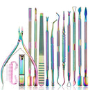 14 In 1 FABIYAN Color Titanium Nail Art Tool Set Dead Skin Shears Steel Push Nail File Pliers