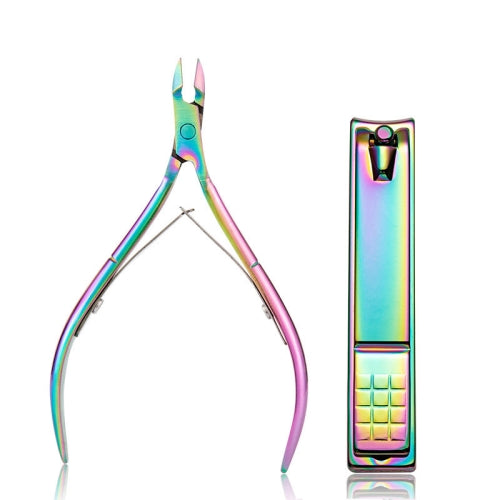 2 Sets 2 In 1 FABIYAN Color Titanium Nail Art Tool Set Dead Skin Shears Steel Push Nail File Pliers
