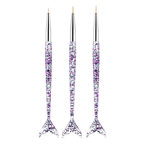 3 PCS 3 in 1 Nail Art Draw Line Abd Light Therapy Pen Fishtail Clear Purple Green Nail Pen, Color Classification: Draw Line Pen