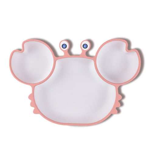Children One-Piece Full Silicone Table Cartoon Crab Separation Plate(Pink)