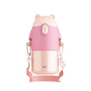 Children Cartoon Bear Portable Stainless Steel Vacuum Flask With Straw(Peach Pink)