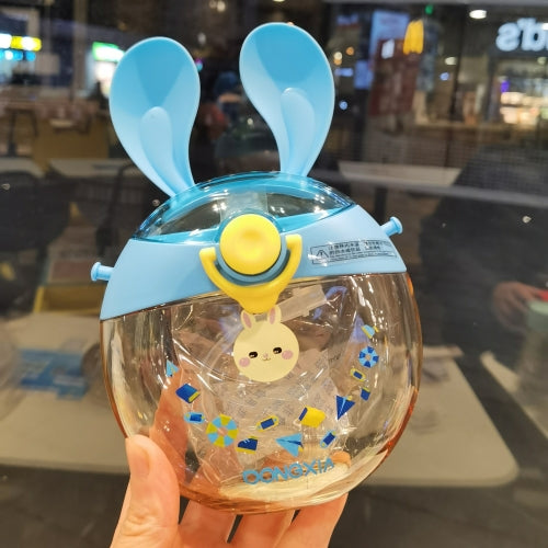 Cartoon Elf Rabbit Donuts Children Drink Cup Handle Strap Plastic Straw Cup(Blue)