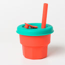 Children Silicone Straw Cups Drop And High Temperature Resistant Water Cups Red Cup + Green Cover(300ml)
