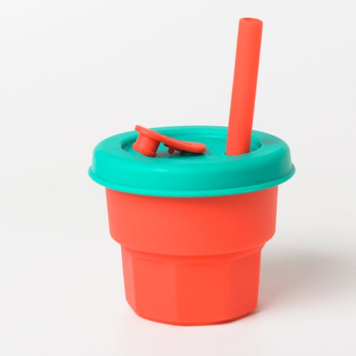 Children Silicone Straw Cups Drop And High Temperature Resistant Water Cups Red Cup + Green Cover(300ml)