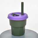 Children Silicone Straw Cups Drop And High Temperature Resistant Water Cups Ink Green Cup + Purple Cover(400ml)