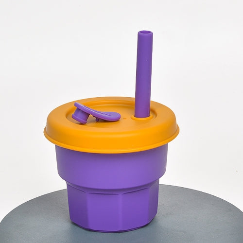 Children Silicone Straw Cups Drop And High Temperature Resistant Water Cups Purple Cup +Turmeric Cover(300ml)