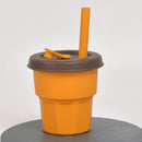 Children Silicone Straw Cups Drop And High Temperature Resistant Water Cups Turmeric Cup+Brown Cover(400ml)