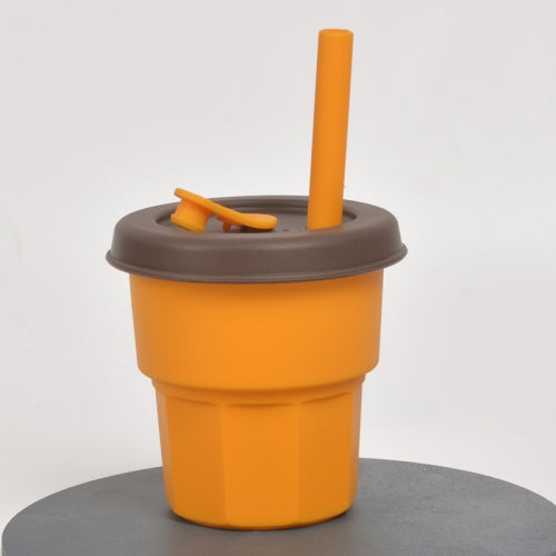Children Silicone Straw Cups Drop And High Temperature Resistant Water Cups Turmeric Cup+Brown Cover(400ml)
