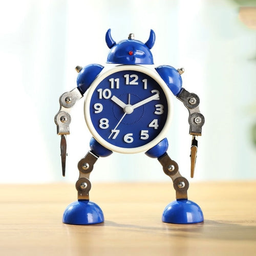 Children Cartoon Metal Deformed Robot Alarm Clock(Deep Blue)