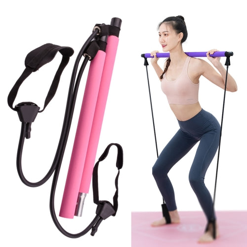 Adjustable Length Pilates Rod Yoga Rod Exercise Stretching Belt Squat Resistance Rope Home Fitness Equipment(Pink)