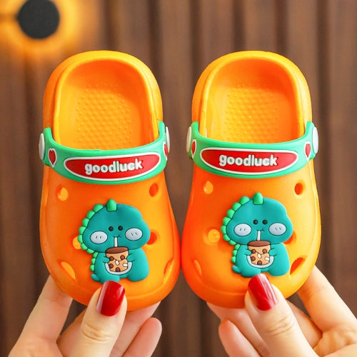 2 Pairs Summer Children Cave Shoes Cartoon Children Sand Beach Slippers, Size: 22-23 14.5cm Inner Length(Dinosaur Orange)