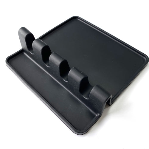 2 PCS Silicone Spoon Holder Kitchen Utensils Anti-Fouling Mat Drain Rack 4 Slot(Black)