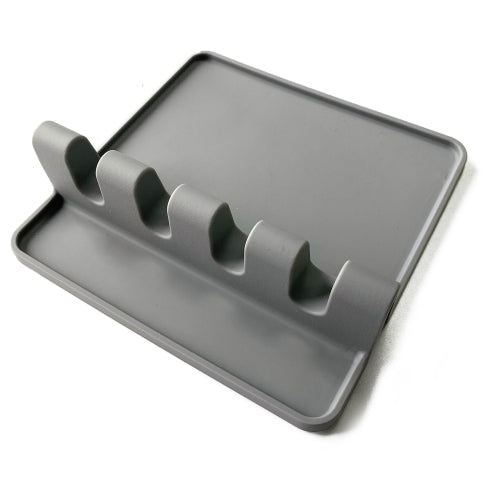 2 PCS Silicone Spoon Holder Kitchen Utensils Anti-Fouling Mat Drain Rack 4 Slot(Gray)