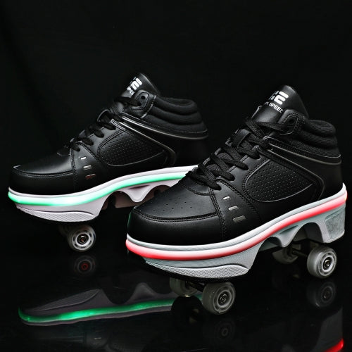 Walkable and Slippery Four-Wheel Roller Skates Shoes Wheel Shoes Colorful Luminous Heelys, Size: 42(Black)