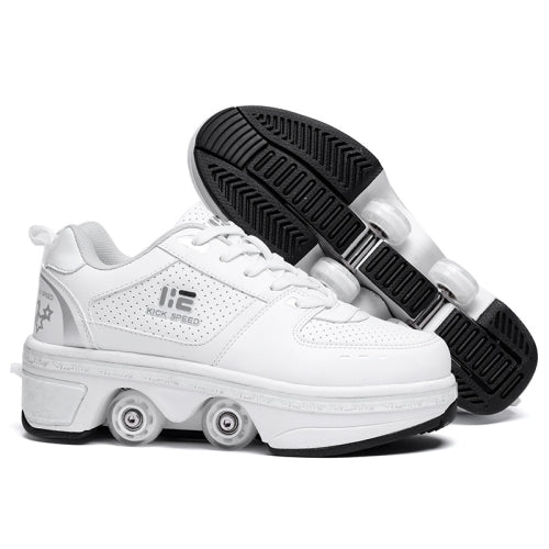 Two-Purpose Skating Shoes Deformation Shoes Double Row Rune Roller Skates Shoes, Size: 39(Low-top Without Light (White))