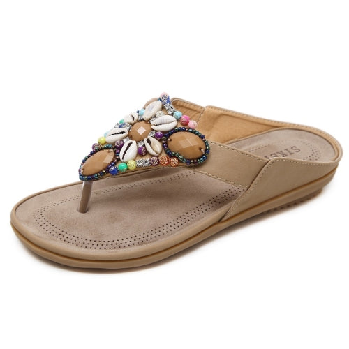 Ladies Summer Bohemian Sandals Seaside Retro Beaded Shell Slippers, Size: 36(Apricot)