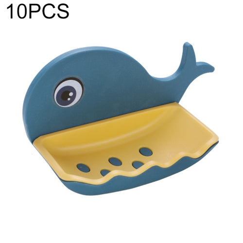10 PCS Bathroom Whale Shape Double Drain Soap Rack Toilet Wall Soap Box(Deep Blue)