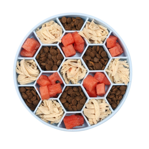 Pet Slow Eating Anti-Choke Slip Bowl Silicone Suction Cup Honeycomb Bowl, Specification: Small Blue