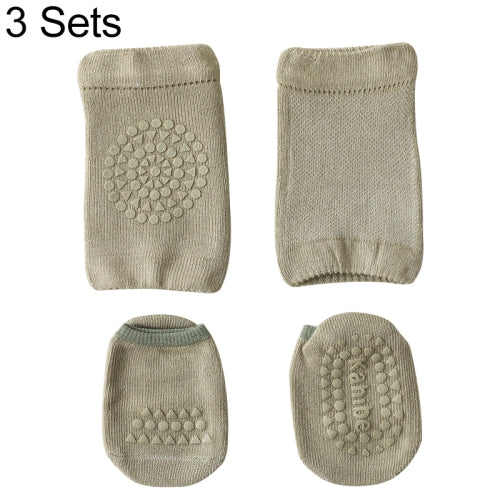 3 Sets Summer Children Knee Pads Baby Floor Socks Baby Non-Slip Crawling Sports Protection Suit S 0-1 Years Old(Light Army Green)